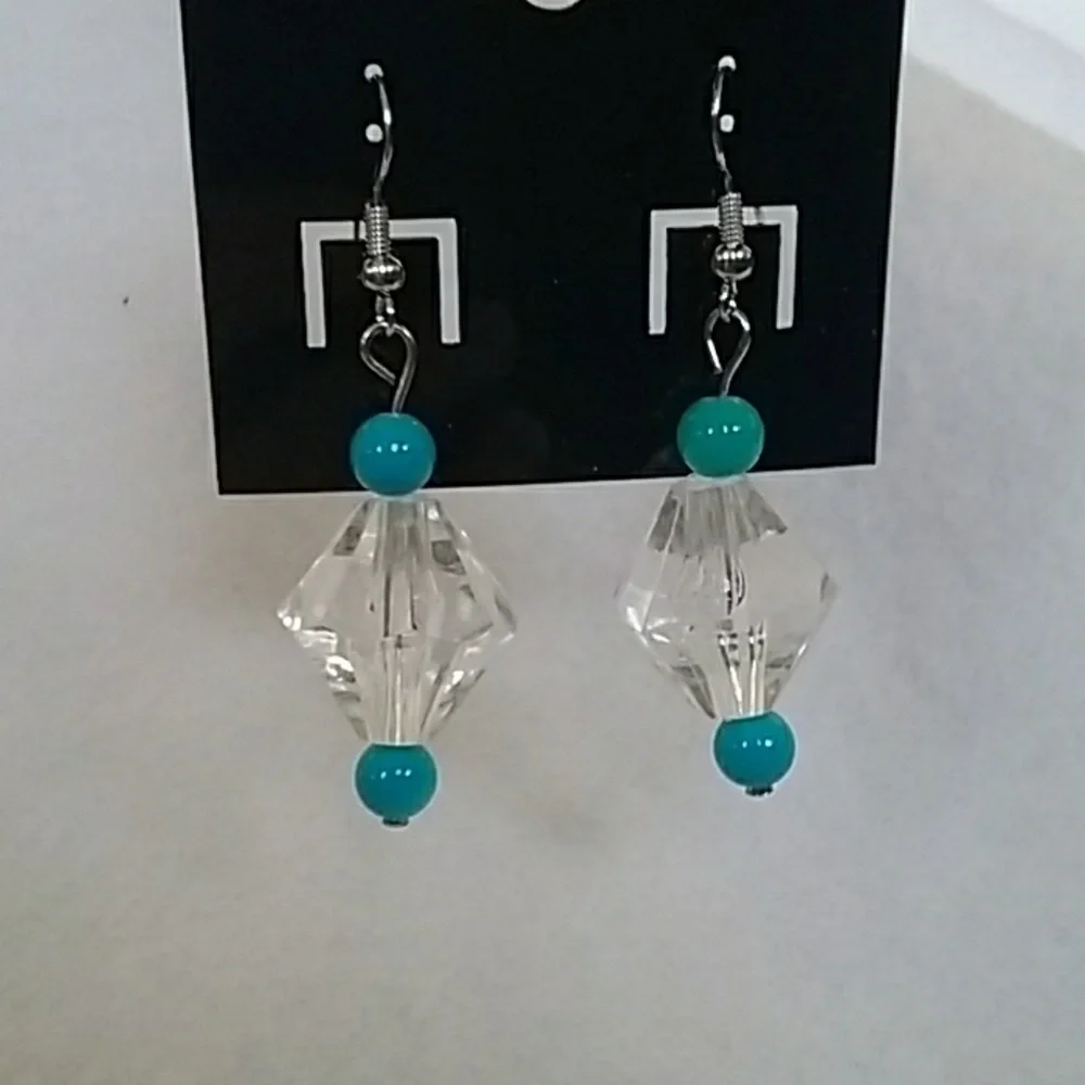 Clear and blue beaded hook earrings